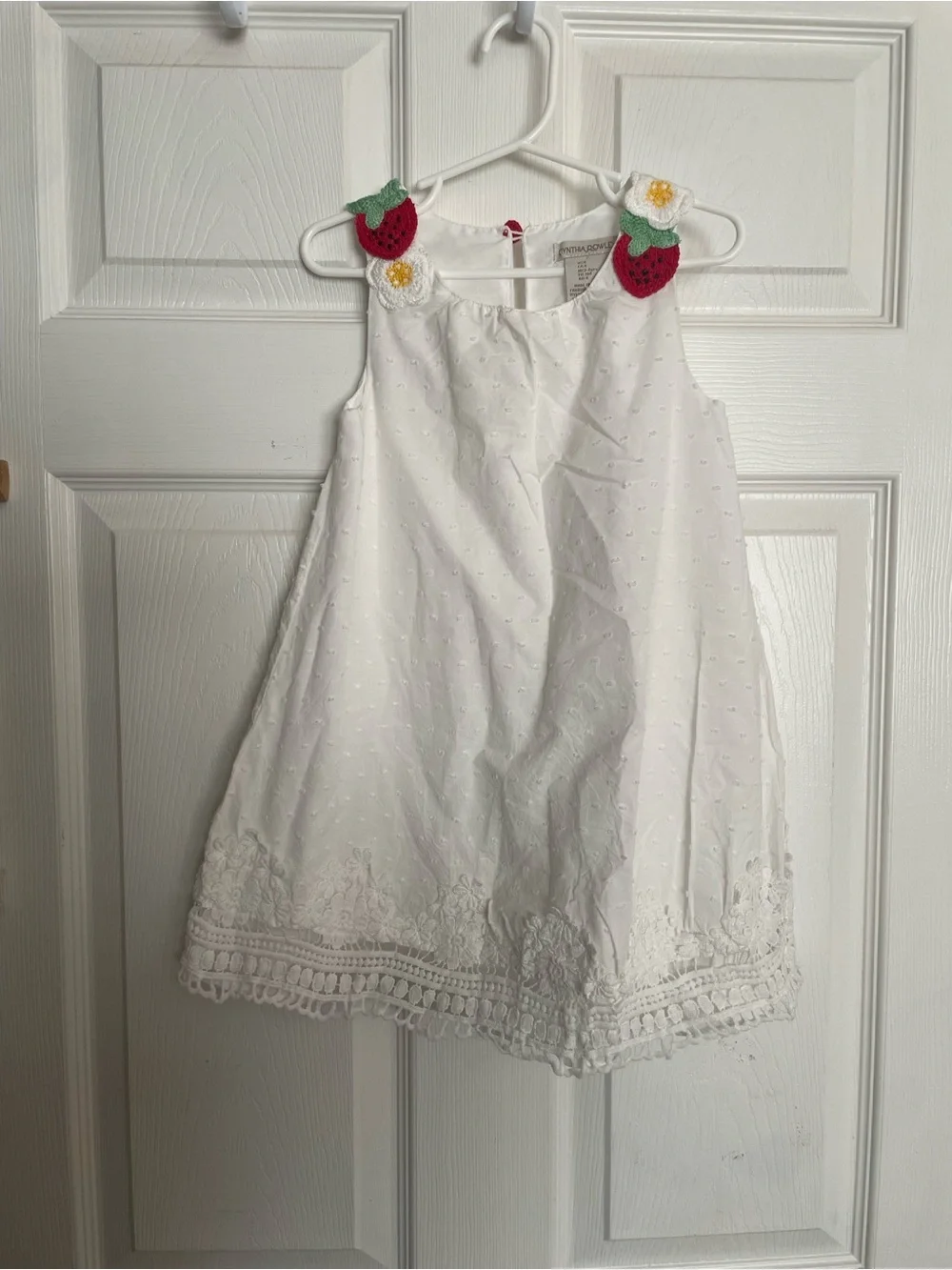 Cynthia Rowley Girls size 4  White Eyelet Dress with Strawberry Embroidered